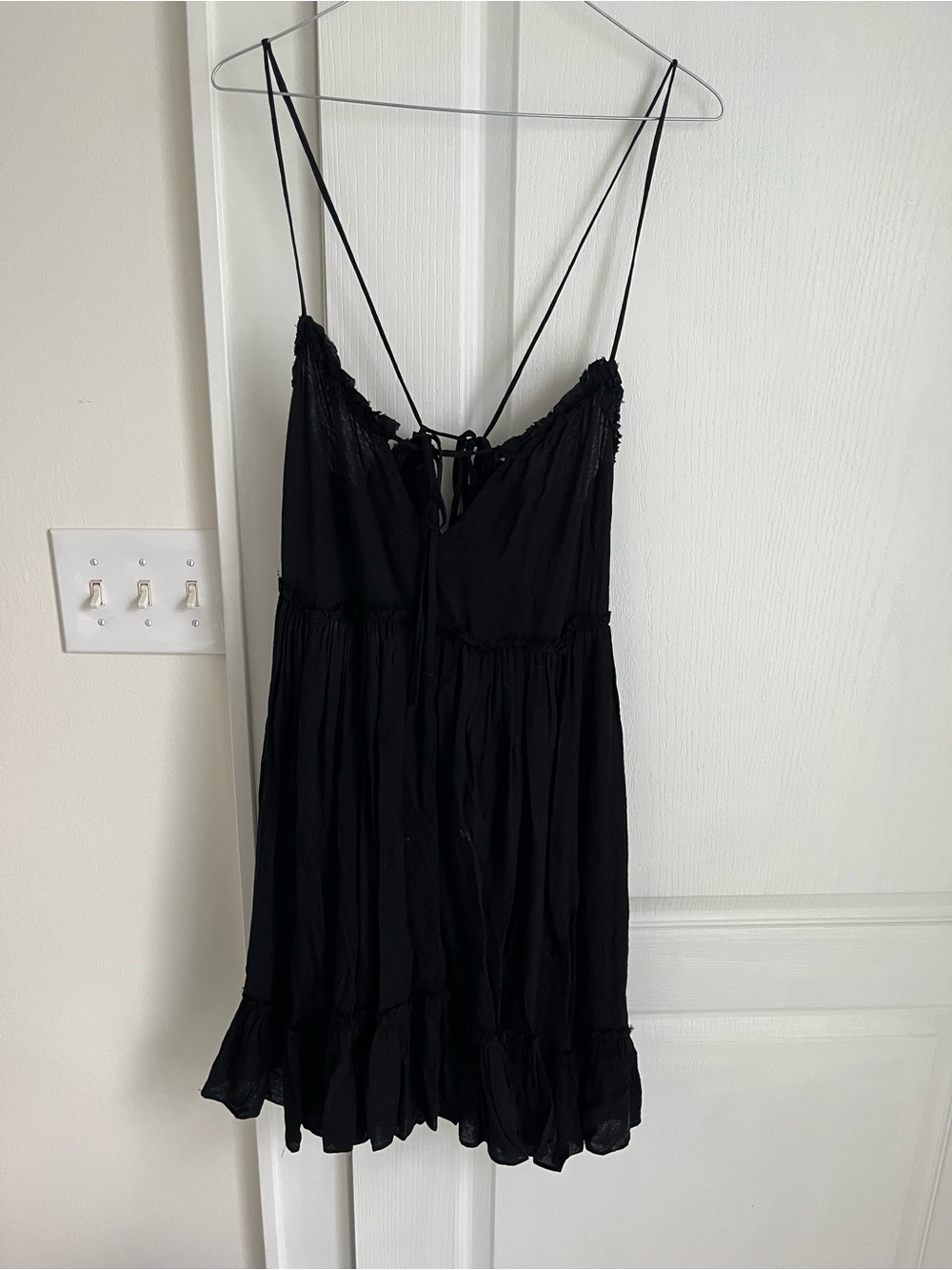 lovestitch Black Ruffled Spaghetti Strap Mini Dress